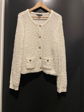 Tahari Cozy Cream Teddy Jacket with Button Front
